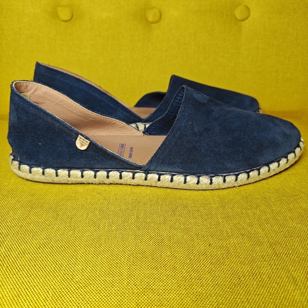 VERBENAS Carmen Serraje Navy Suede Slide-on Spanish Espadrille Mules Shoes Sz 11